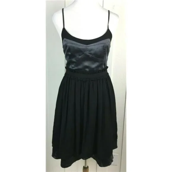 BCBGeneration Full Skirt Bustier Dress Black Smoke Satin Fit Flare Pockets XS l - Picture 5 of 8